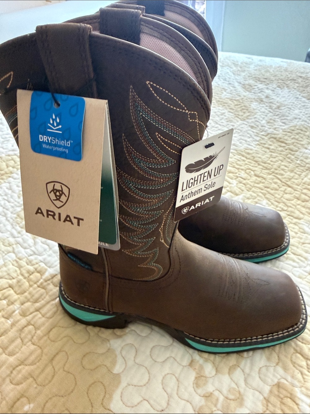 Ariat Brown Boots with Turquoise Trim